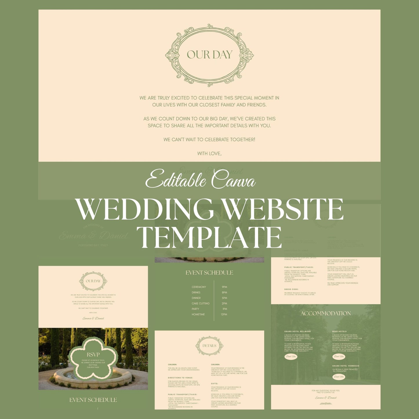 Elegant Sage Green Wedding Website Templates with RSVP ESG-015