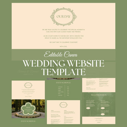 Elegant Sage Green Wedding Website Templates with RSVP ESG-015