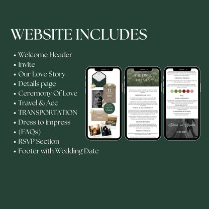 Sage Green Wedding Website Template with RSVP SAGE-003