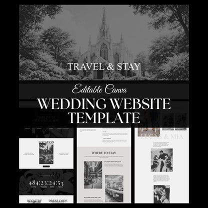 Elegant Black and White Wedding Website Template with RSVP BW-011