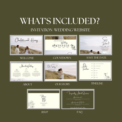 Elegant Olive Green Wedding Website Template with RSVP OLV-012