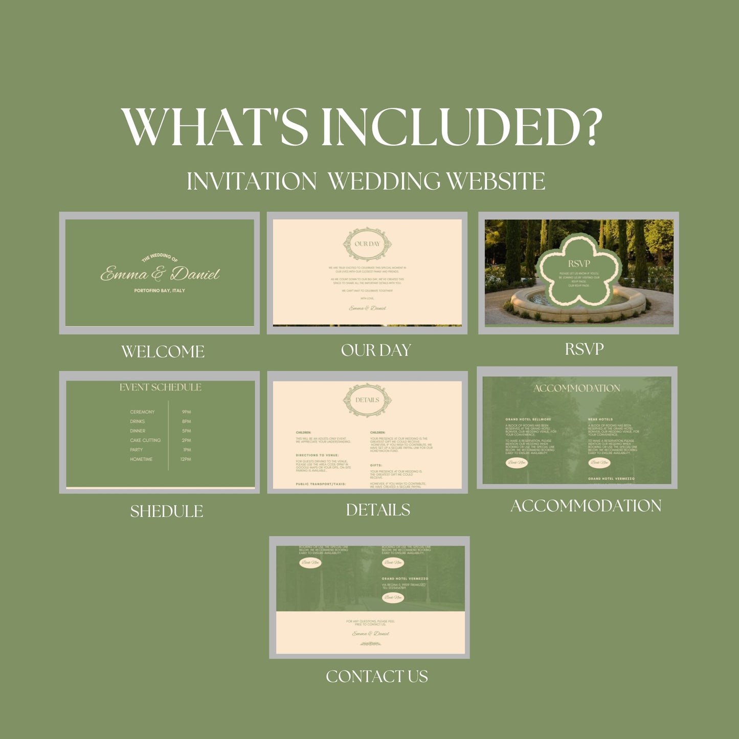Elegant Sage Green Wedding Website Templates with RSVP ESG-015