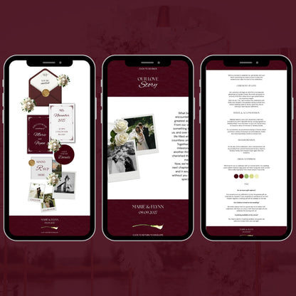 Burgundy Floral Wedding Website Template BURG-001