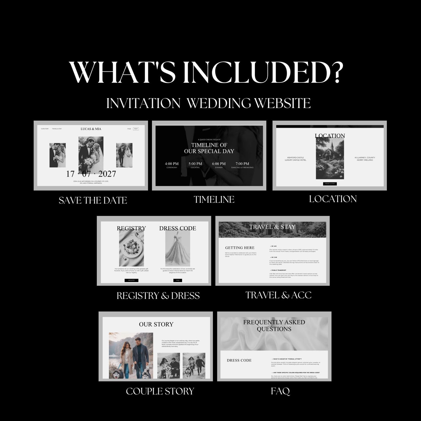 Elegant Black and White Wedding Website Template with RSVP BW-011