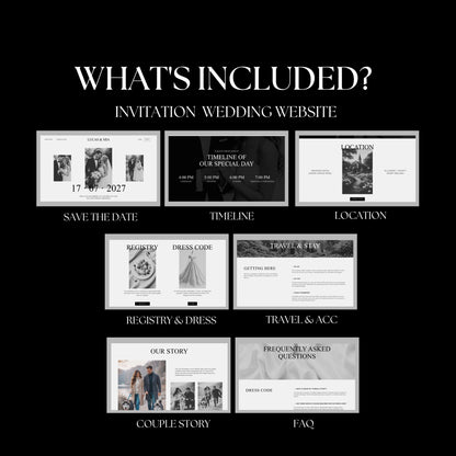 Elegant Black and White Wedding Website Template with RSVP BW-011