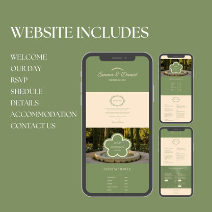 Elegant Sage Green Wedding Website Templates with RSVP ESG-015