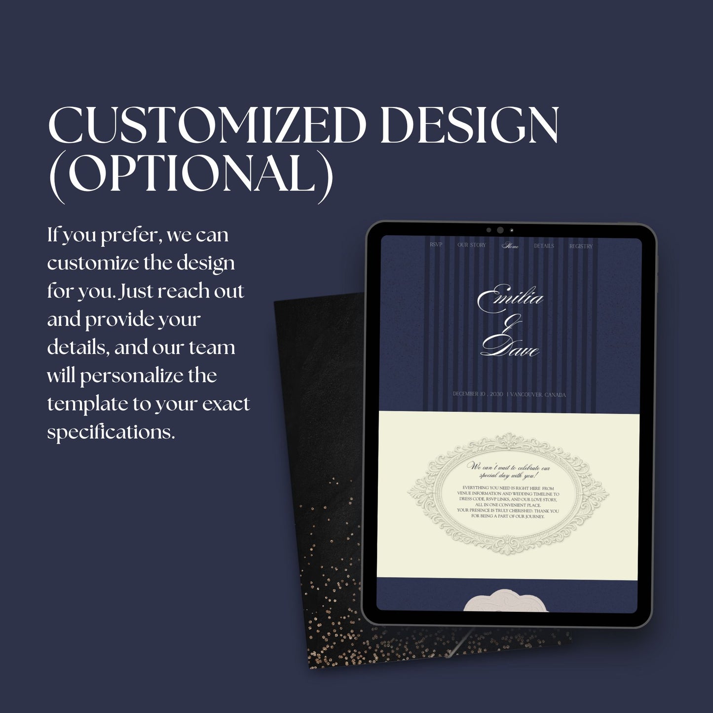 Royal Blue Vintage Wedding Website Template with RSVP RB-007