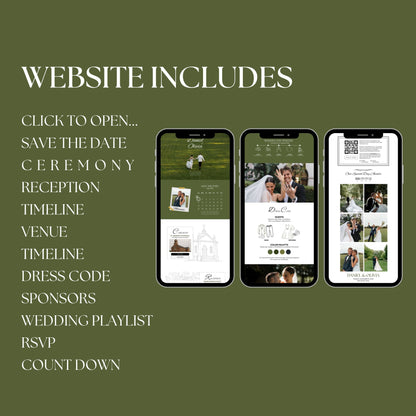 Olive Green Wedding Website Template with RSVP & Timeline OLV-009