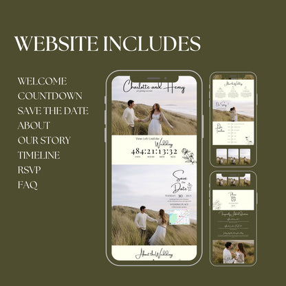Elegant Olive Green Wedding Website Template with RSVP OLV-012