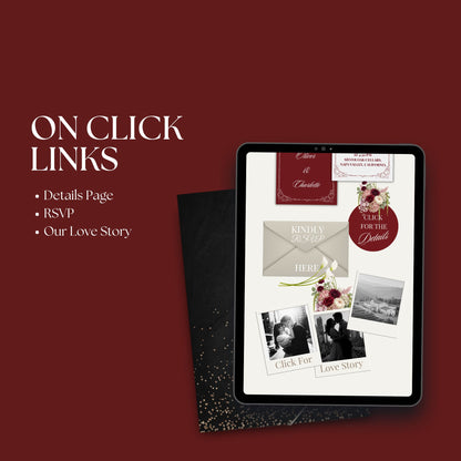 Elegant Burgundy Wedding Website Template with RSVP RED-004