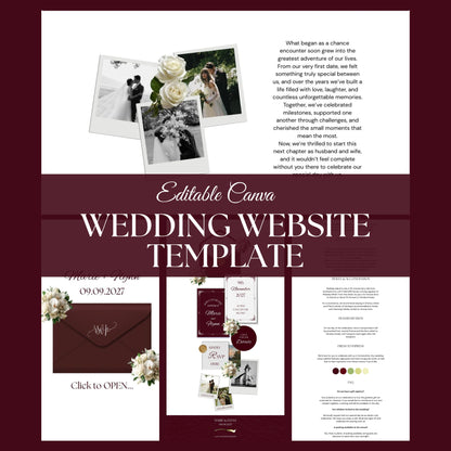 Burgundy Floral Wedding Website Template BURG-001
