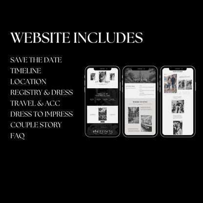 Elegant Black and White Wedding Website Template with RSVP BW-011