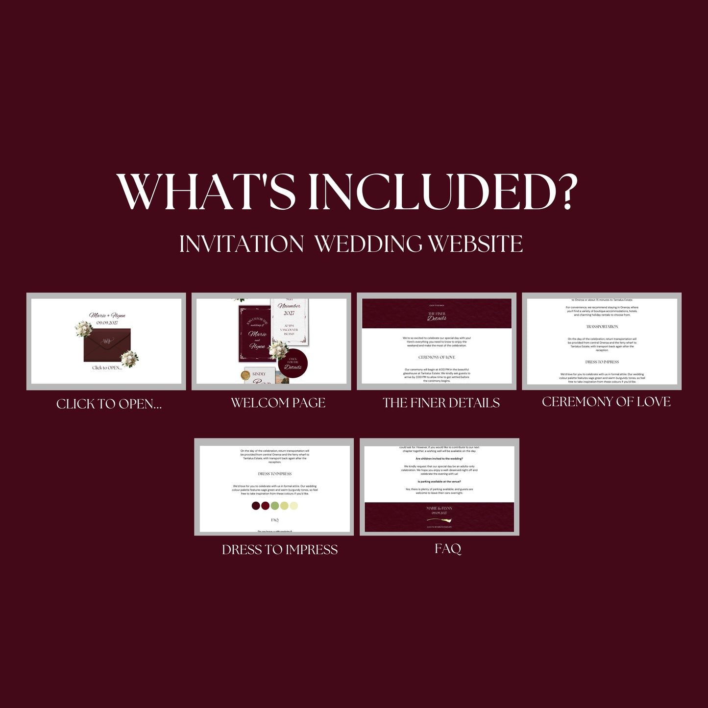 Burgundy Floral Wedding Website Template BURG-001