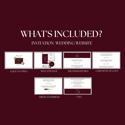 Burgundy Floral Wedding Website Template BURG-001