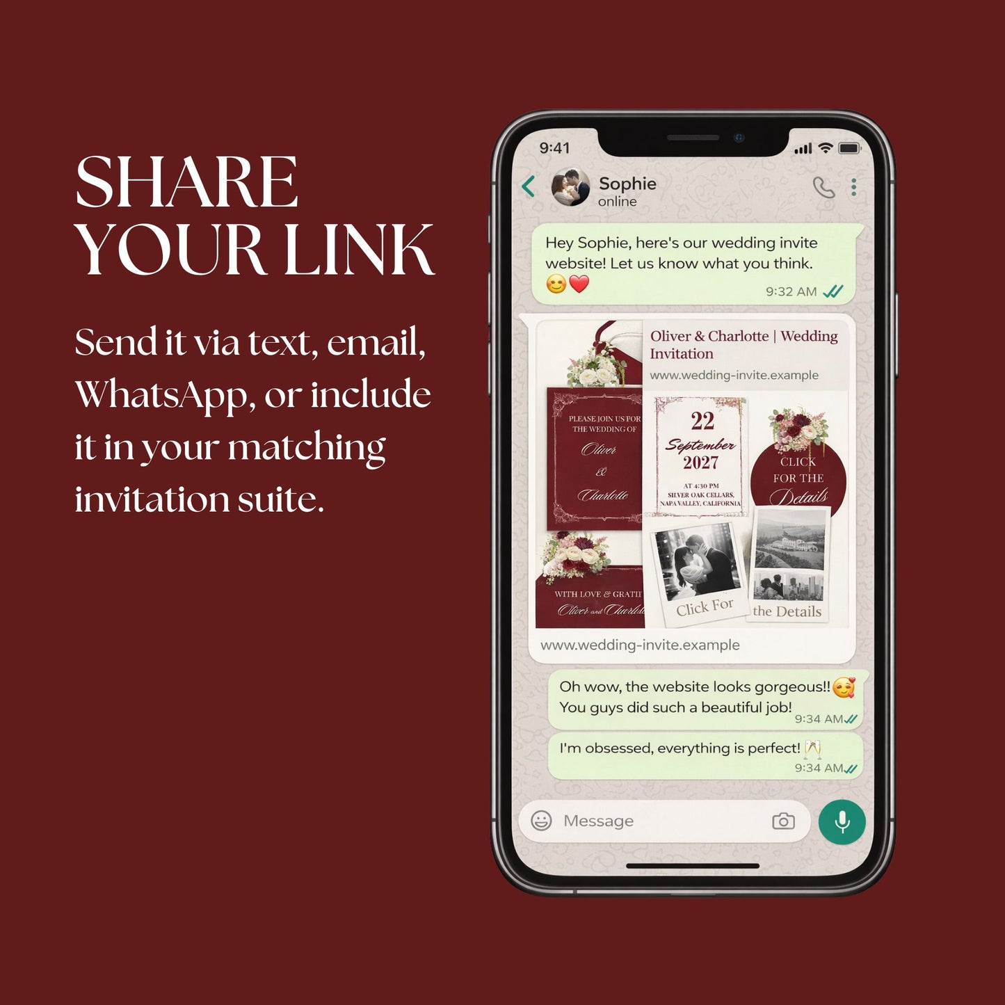 Elegant Burgundy Wedding Website Template with RSVP RED-004
