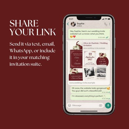 Elegant Burgundy Wedding Website Template with RSVP RED-004