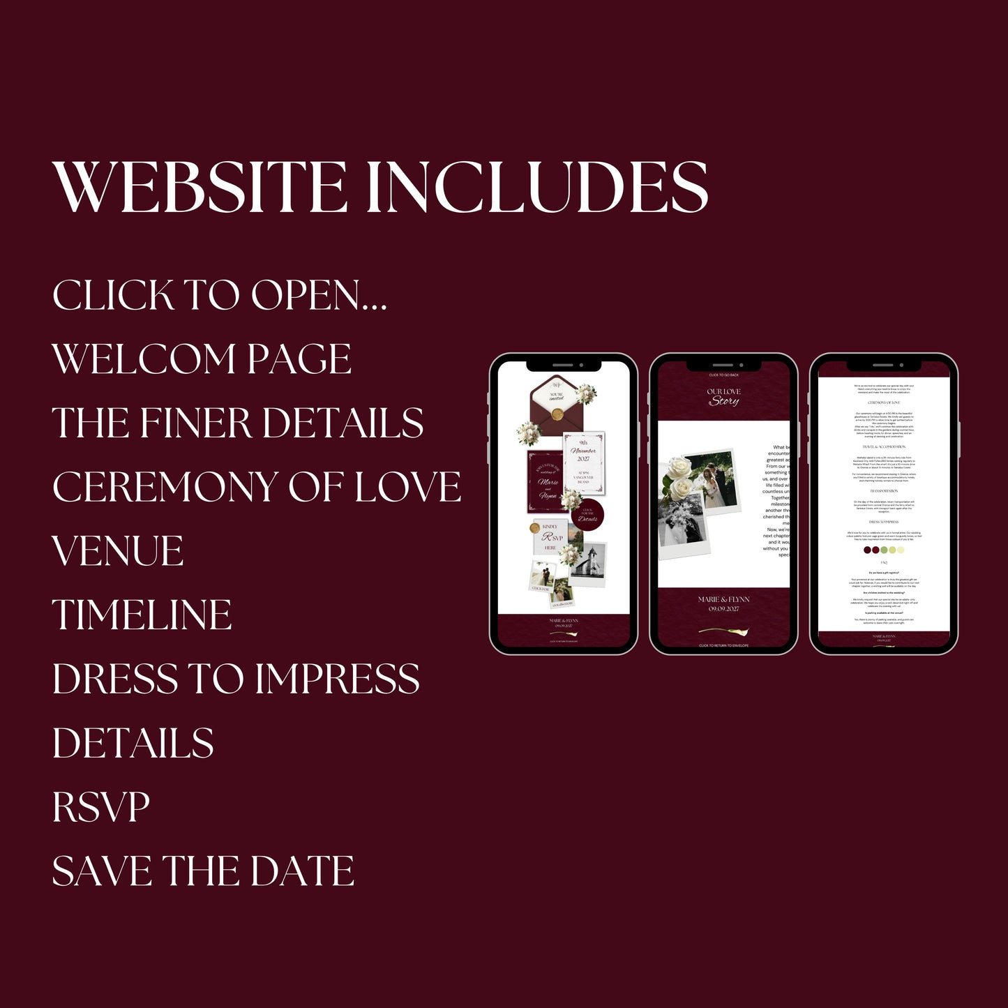 Burgundy Floral Wedding Website Template BURG-001