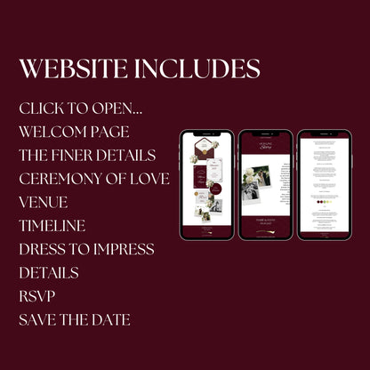 Burgundy Floral Wedding Website Template BURG-001