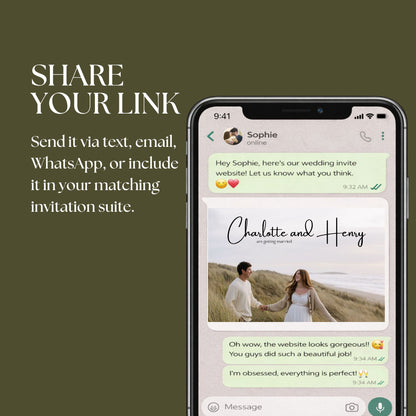 Elegant Olive Green Wedding Website Template with RSVP OLV-012