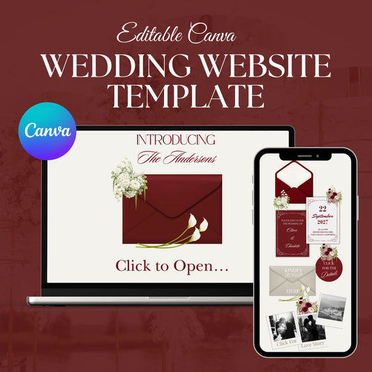 Elegant Burgundy Wedding Website Template with RSVP RED-004