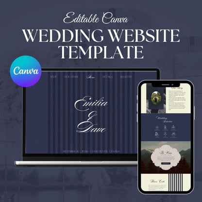 Royal Blue Vintage Wedding Website Template with RSVP RB-007