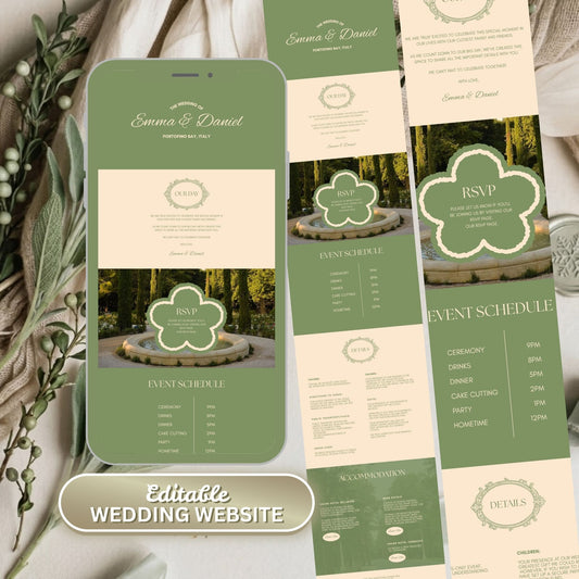 Elegant Sage Green Wedding Website Templates with RSVP ESG-015