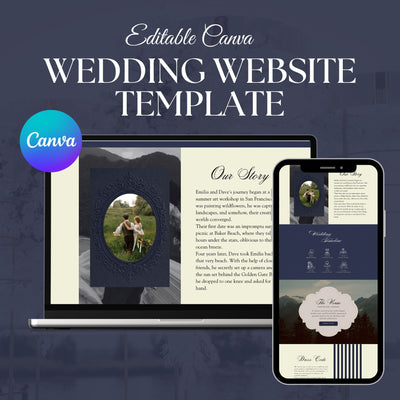 Royal Blue Vintage Wedding Website Template with RSVP RB-007