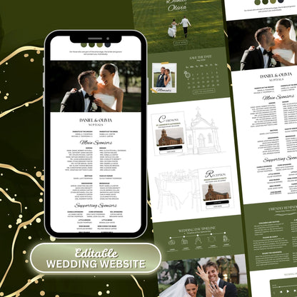 Olive Green Wedding Website Template with RSVP & Timeline OLV-009