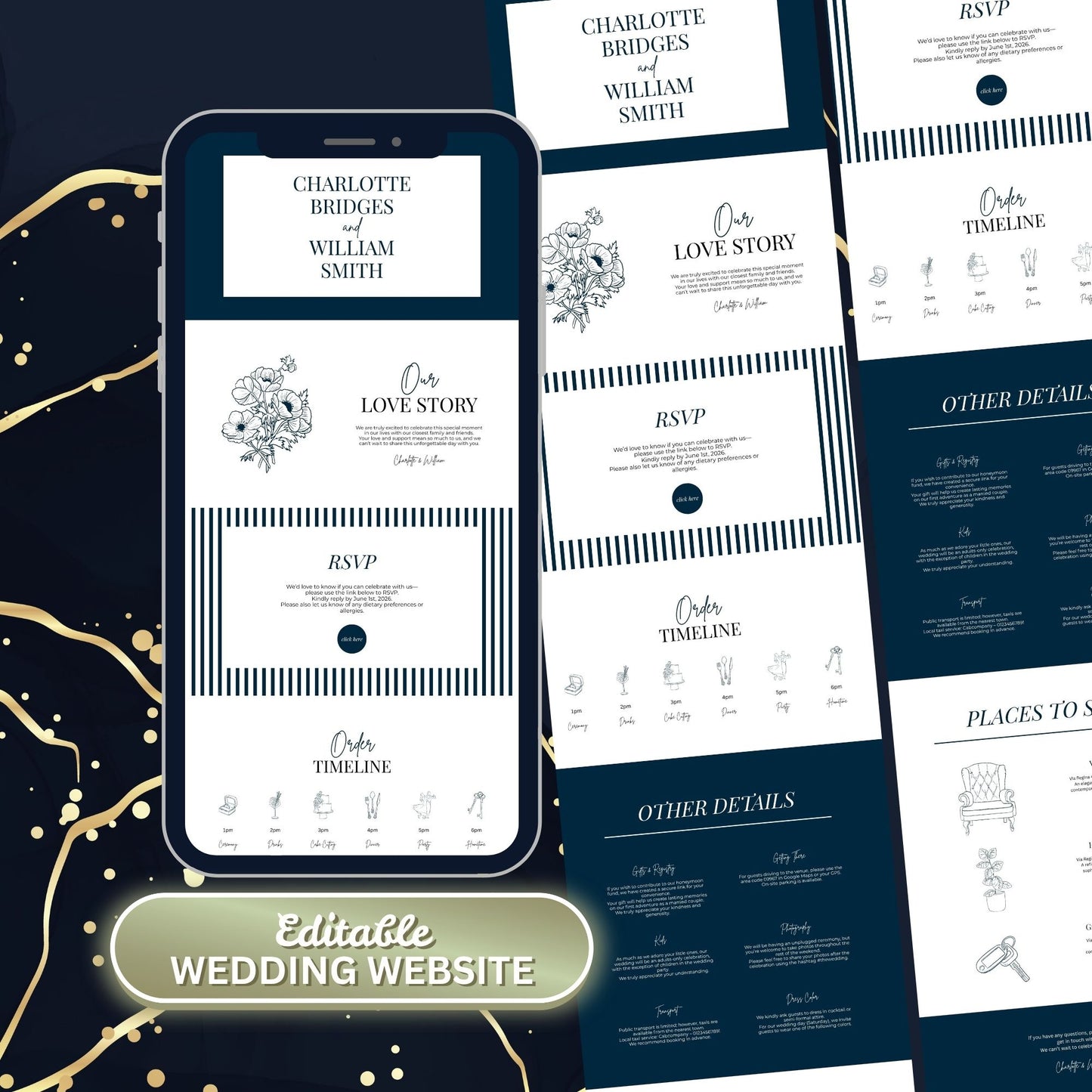 Classic Black Tie Wedding Website Templates CBT-017