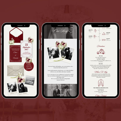 Elegant Burgundy Wedding Website Template with RSVP RED-004