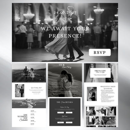 Black and White Wedding Website Template with RSVP BW-002