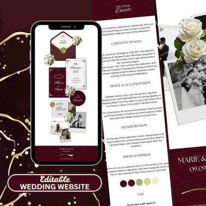 Burgundy Floral Wedding Website Template BURG-001