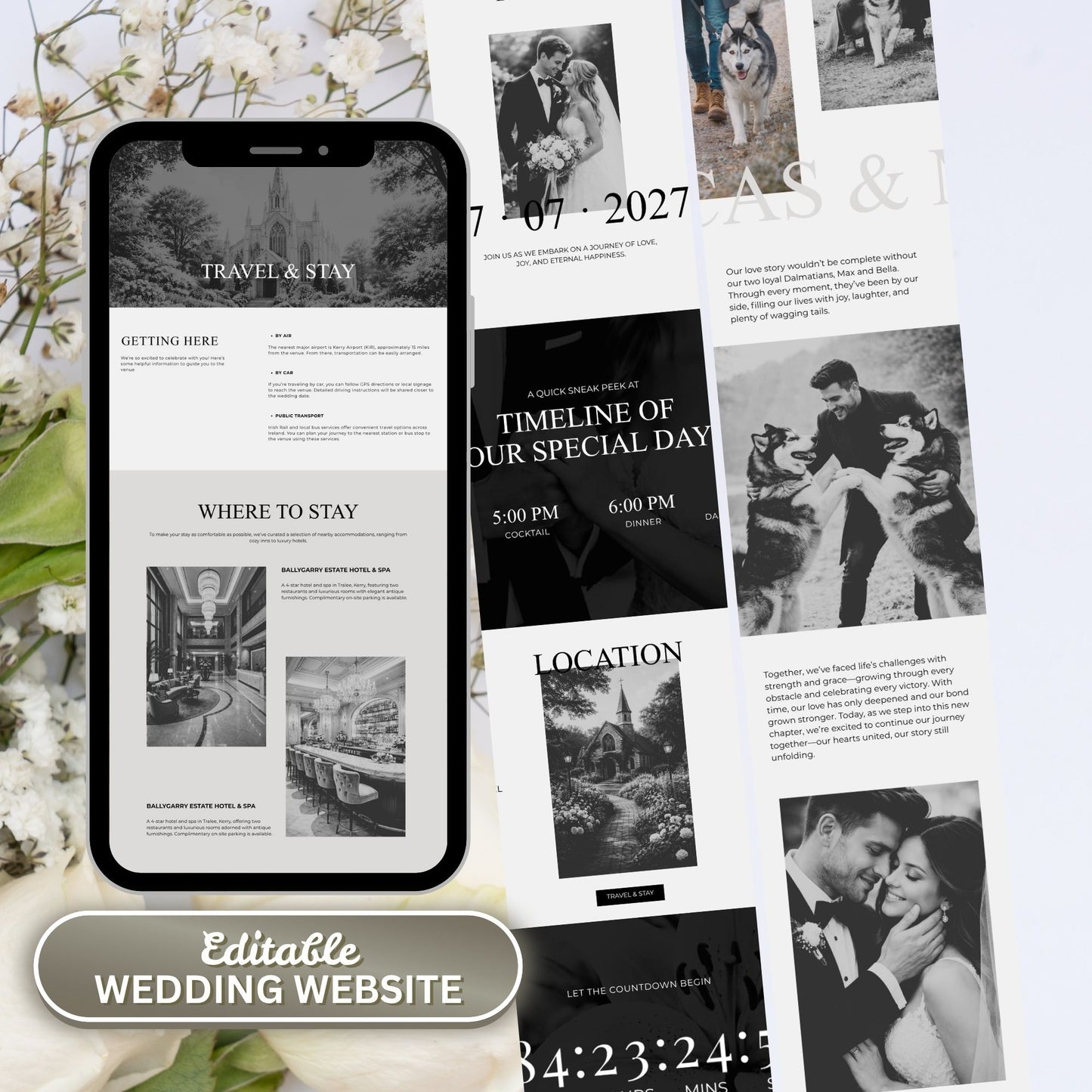 Elegant Black and White Wedding Website Template with RSVP BW-011