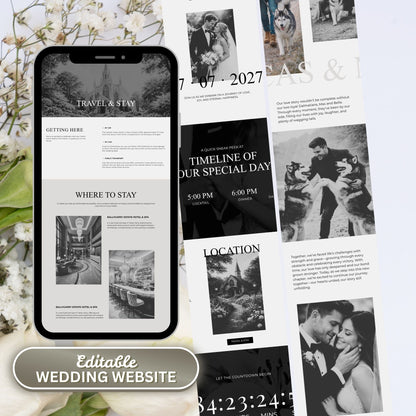 Elegant Black and White Wedding Website Template with RSVP BW-011