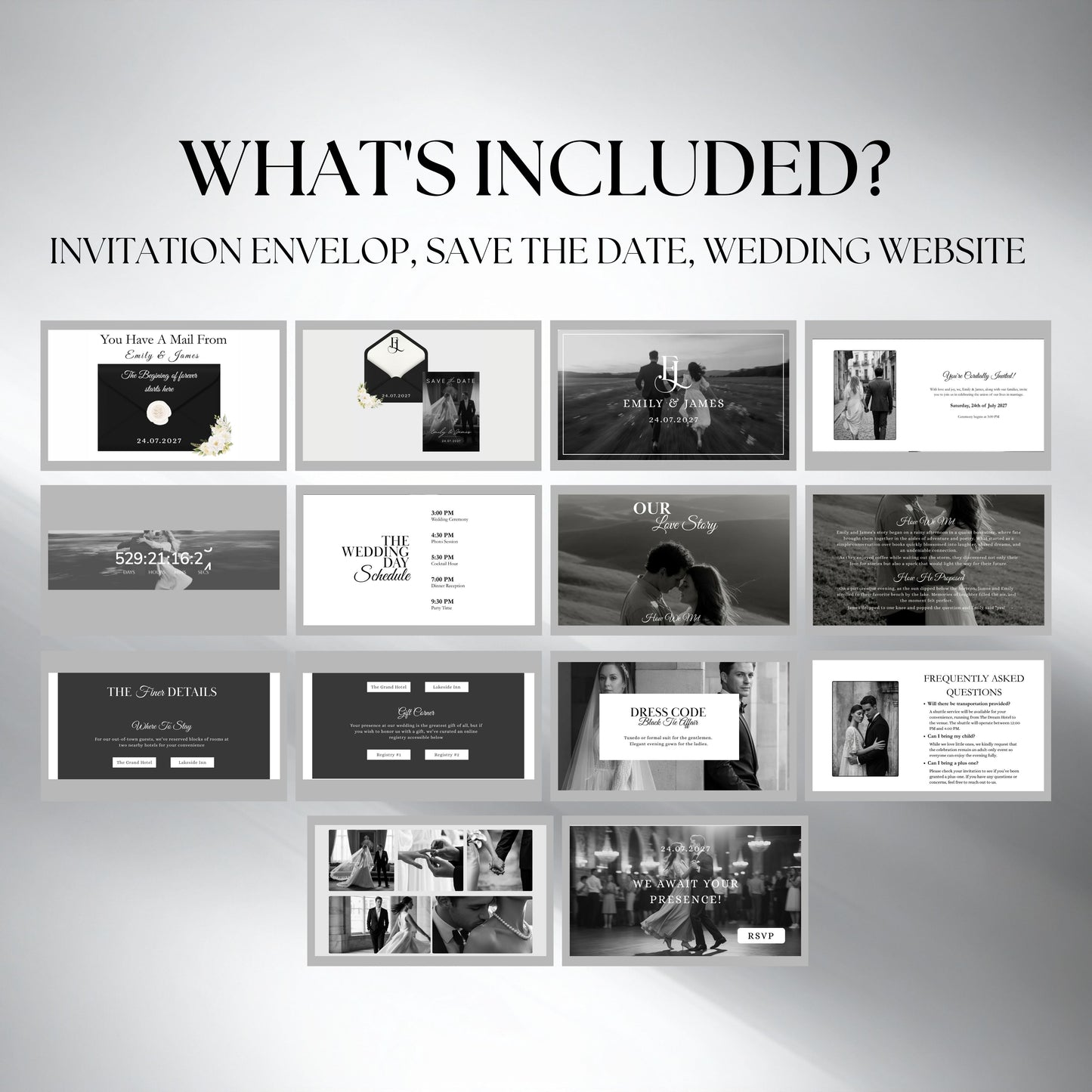 Black and White Wedding Website Template with RSVP BW-002
