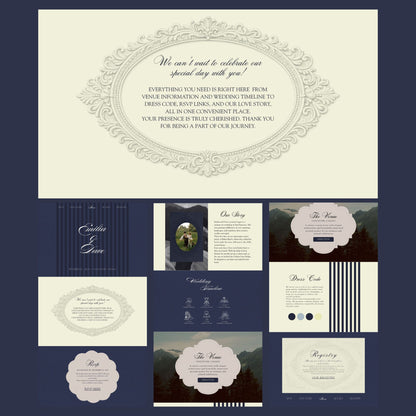 Royal Blue Vintage Wedding Website Template with RSVP RB-007