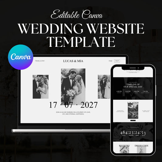 Elegant Black and White Wedding Website Template with RSVP BW-011