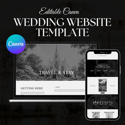 Elegant Black and White Wedding Website Template with RSVP BW-011