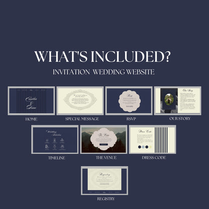 Royal Blue Vintage Wedding Website Template with RSVP RB-007