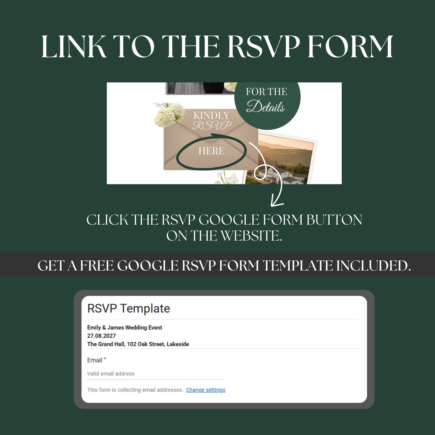 Sage Green Wedding Website Template with RSVP SAGE-003