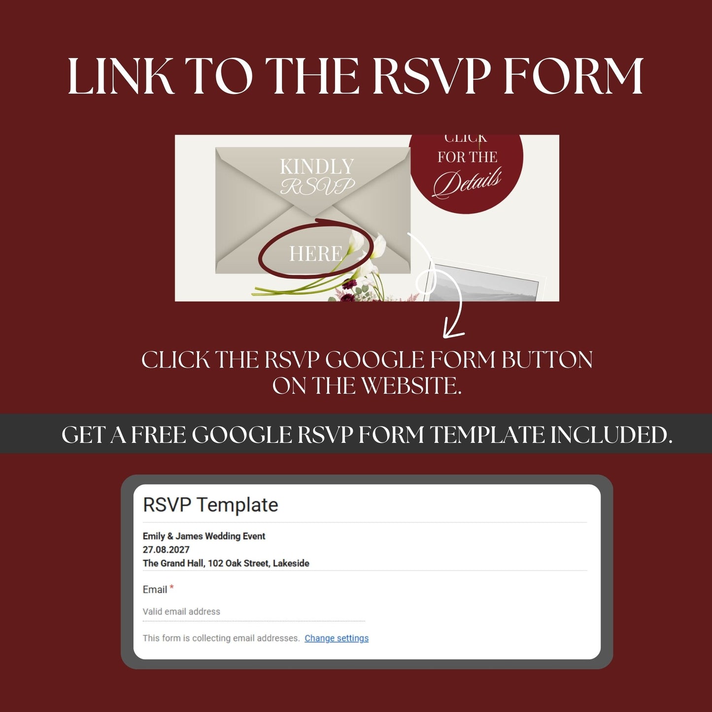 Elegant Burgundy Wedding Website Template with RSVP RED-004