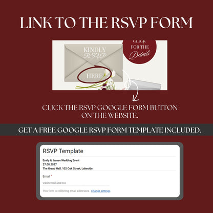 Elegant Burgundy Wedding Website Template with RSVP RED-004