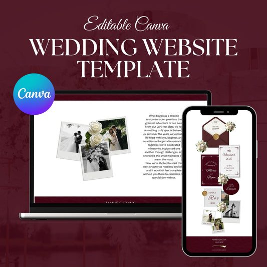 Burgundy Floral Wedding Website Template BURG-001